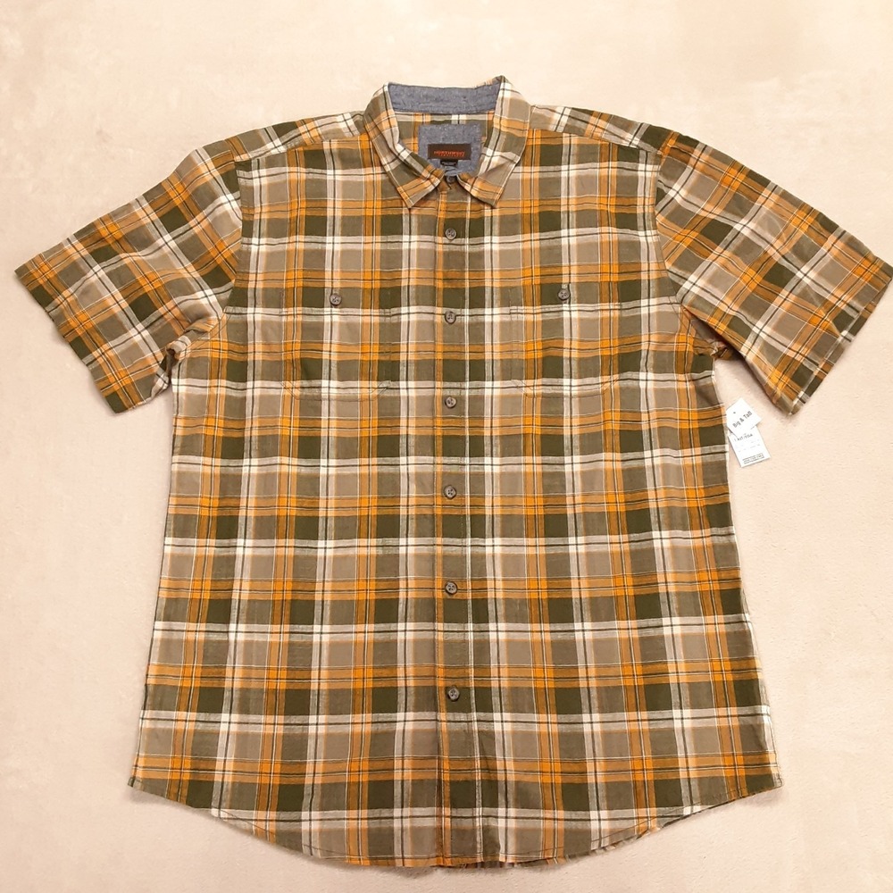 Northwest Territory Mens Lake Side SS Button Shirt XL Tall Green Plaid